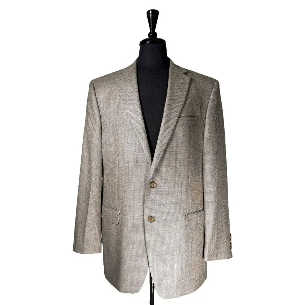 Ralph Lauren Mens Blazer 42L Beige Silk Wool 2 Button Sport Coat Jacket Lined